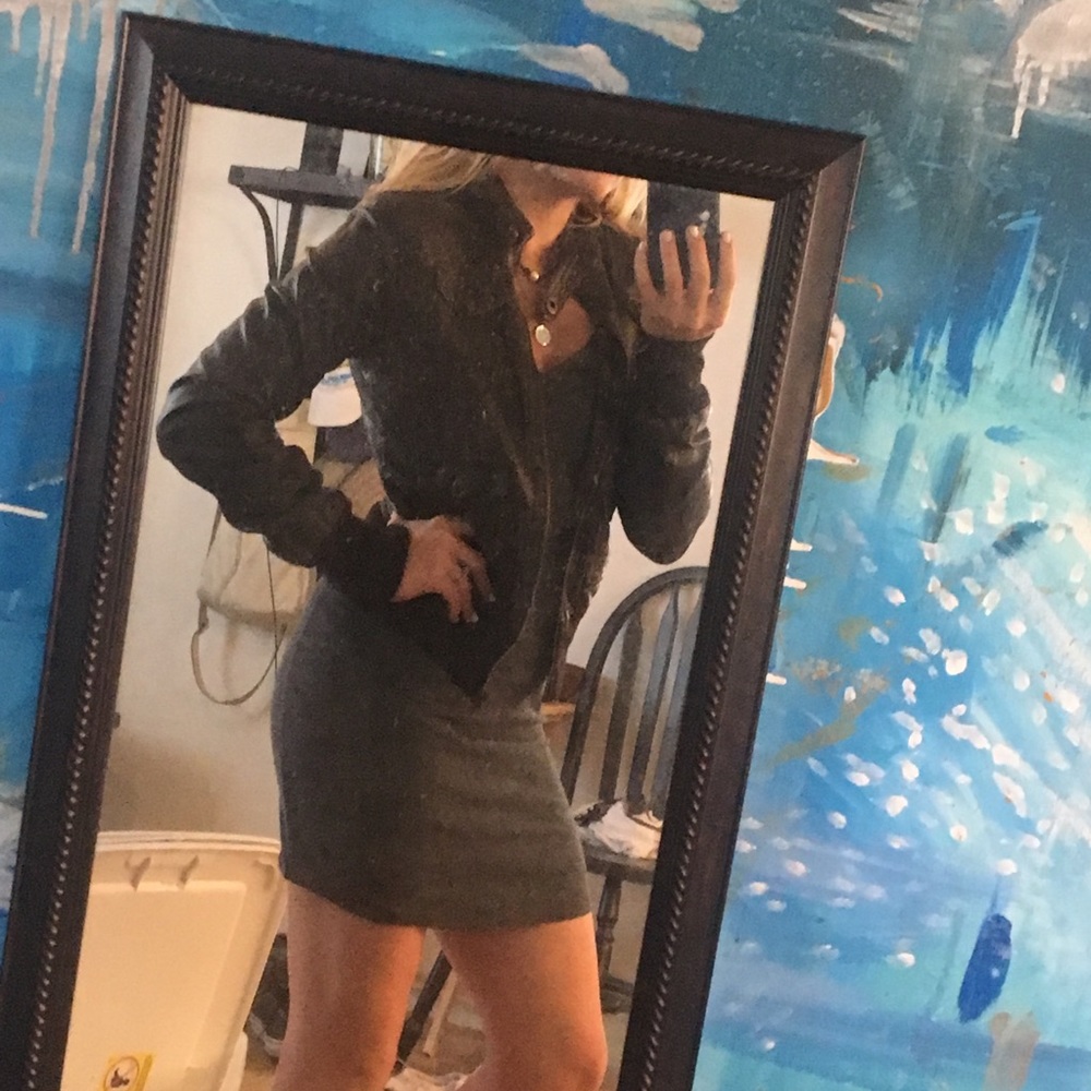 Sexy brown faux leather bomber